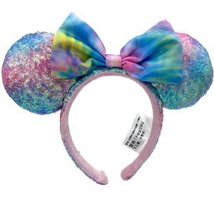 Disney Parks Ears Sequin Minnie Mouse Headband Pastel Rainbow Tie Dye